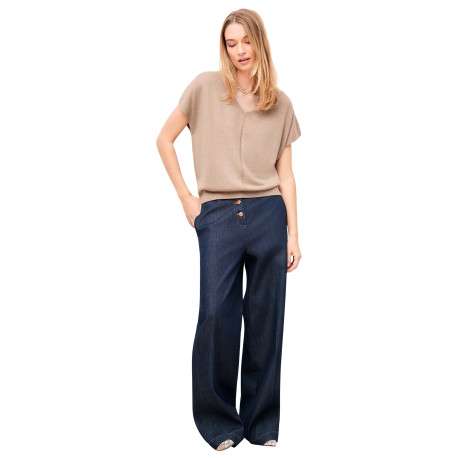 Pull sable uni avec une coupe droite et des manches courtes - Image 2