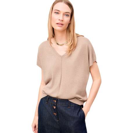 Pull sable uni avec une coupe droite et des manches courtes - Image 4