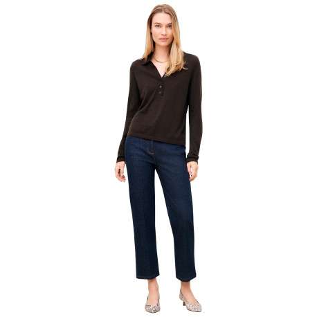 Pull marron uni avec une coupe droite et des manches longues - Image 2