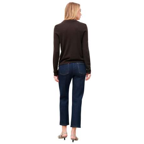 Pull marron uni avec une coupe droite et des manches longues - Image 3