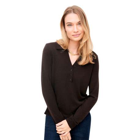 Pull marron uni avec une coupe droite et des manches longues - Image 4