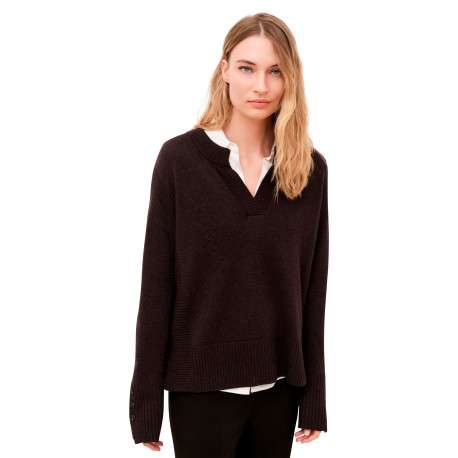 Pull marron uni avec une coupe droite et des manches longues - Image 4