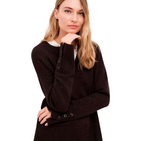 Pull marron uni avec une coupe droite et des manches longues - Image 5