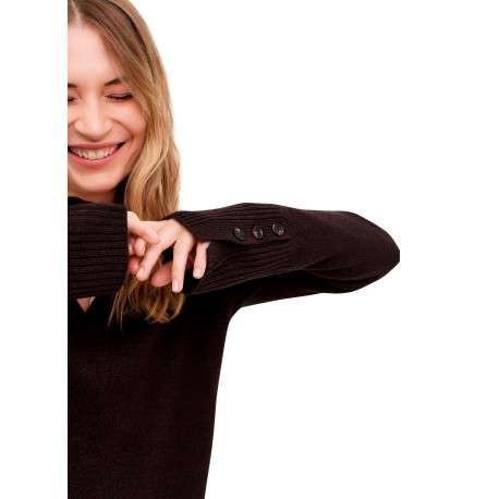 Pull marron uni avec une coupe droite et des manches longues - Image 6
