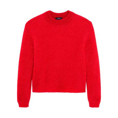 Pull en laine mélangée rouge uni avec une coupe droite et un col rond