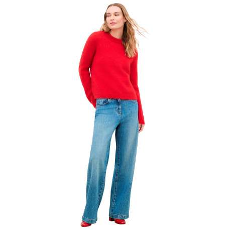 Pull en laine mélangée rouge uni avec une coupe droite et un col rond - Image 2