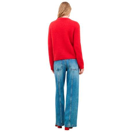 Pull en laine mélangée rouge uni avec une coupe droite et un col rond - Image 3