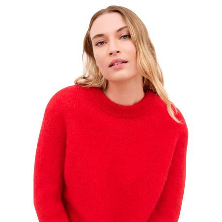 Pull en laine mélangée rouge uni avec une coupe droite et un col rond - Image 6