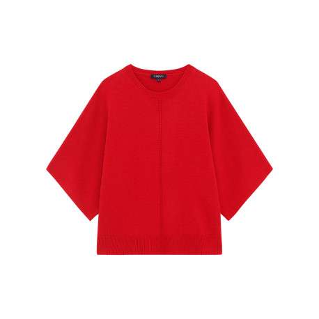Pull rouge uni avec une coupe droite et des manches courtes