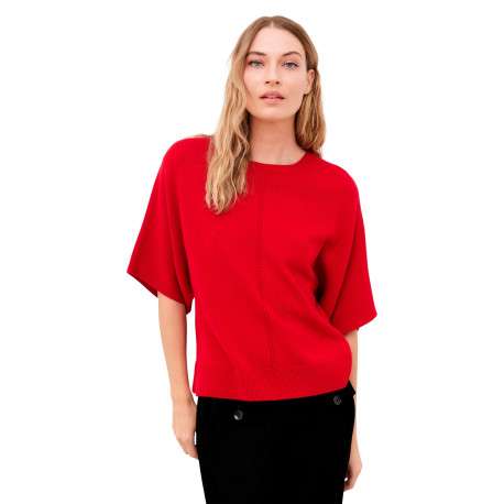 Pull rouge uni avec une coupe droite et des manches courtes - Image 4