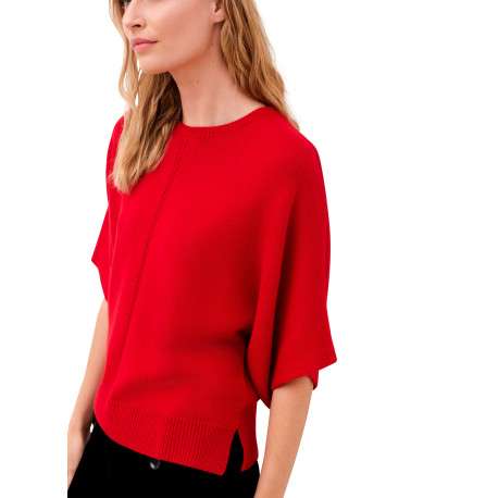 Pull rouge uni avec une coupe droite et des manches courtes - Image 5
