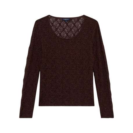 T-shirt marron uni avec une coupe moulante et des manches longues