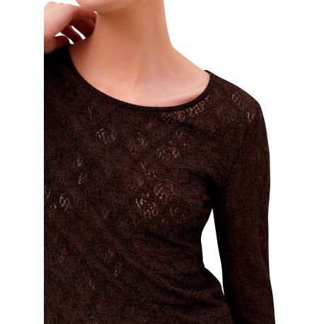 T-shirt marron uni avec une coupe moulante et des manches longues - Image 5