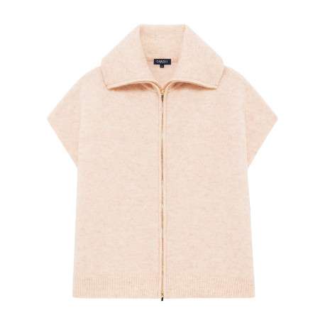 Gilet sable uni avec une coupe droite et un col montant à zip