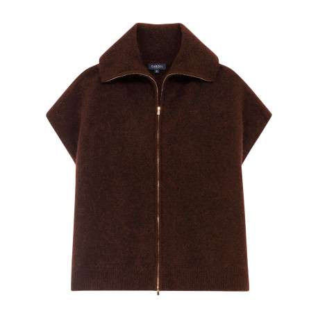 Gilet marron uni avec une coupe droite et un col montant à zip