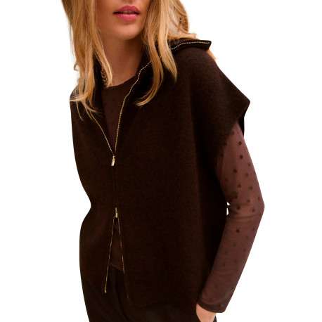 Gilet marron uni avec une coupe droite et un col montant à zip - Image 5
