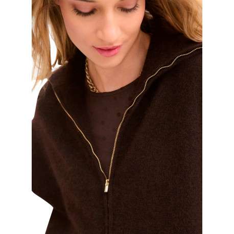Gilet marron uni avec une coupe droite et un col montant à zip - Image 6