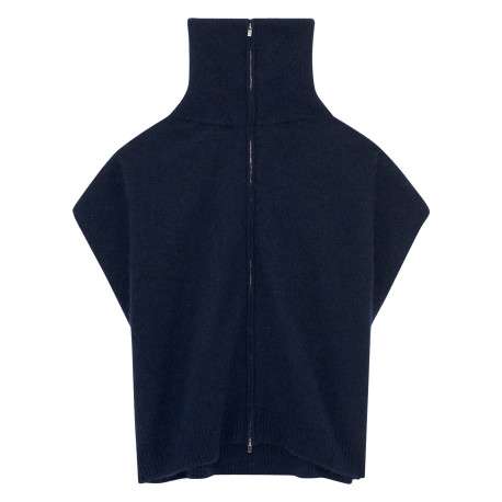 Gilet marine uni avec une coupe droite et un col montant à zip