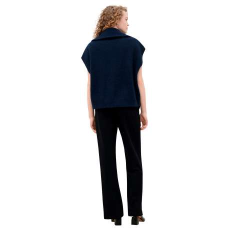 Gilet marine uni avec une coupe droite et un col montant à zip - Image 3
