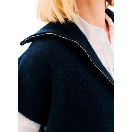 Gilet marine uni avec une coupe droite et un col montant à zip - Image 6