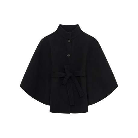 Poncho noir uni avec une coupe droite et des manches 3/4 larges