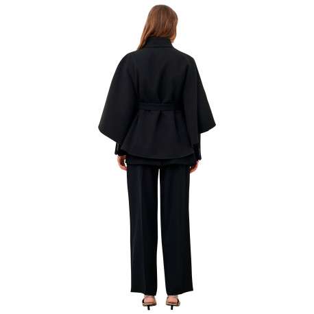 Poncho noir uni avec une coupe droite et des manches 3/4 larges - Image 3