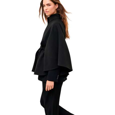 Poncho noir uni avec une coupe droite et des manches 3/4 larges - Image 6