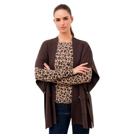 Gilet chocolat uni avec une coupe droite et des manches courtes - Image 2