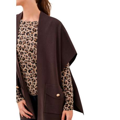 Gilet chocolat uni avec une coupe droite et des manches courtes - Image 5