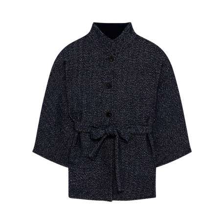 Poncho marine à motifs avec une coupe droite et un col montant