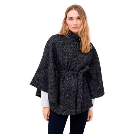 Poncho marine à motifs avec une coupe droite et un col montant - Image 2