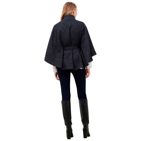 Poncho marine à motifs avec une coupe droite et un col montant - Image 3