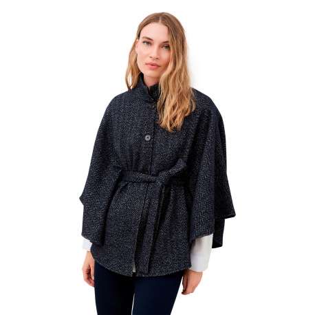Poncho marine à motifs avec une coupe droite et un col montant - Image 5