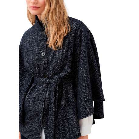 Poncho marine à motifs avec une coupe droite et un col montant - Image 6