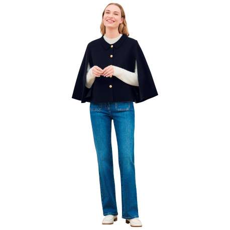 Manteau marine uni muni d'une coupe large et d'un col à revers - Image 2