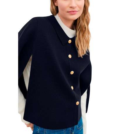Manteau marine uni muni d'une coupe large et d'un col à revers - Image 5