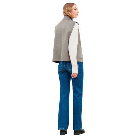 Manteau gris uni avec une coupe droite et un col montant avec bouton - Image 3