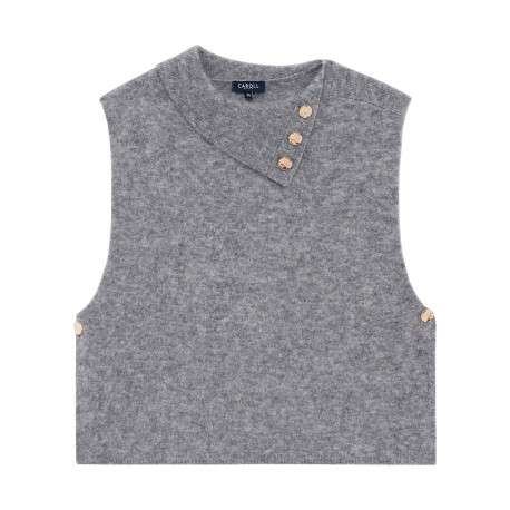 Pull gris clair uni avec une coupe droite et un col à revers