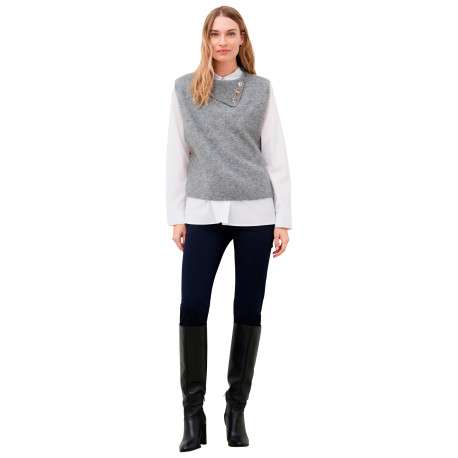 Pull gris clair uni avec une coupe droite et un col à revers - Image 2