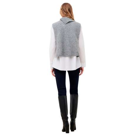 Pull gris clair uni avec une coupe droite et un col à revers - Image 3
