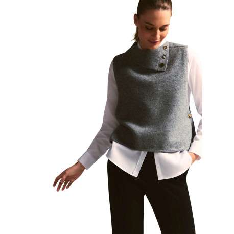 Pull gris clair uni avec une coupe droite et un col à revers - Image 4