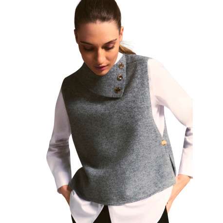 Pull gris clair uni avec une coupe droite et un col à revers - Image 5