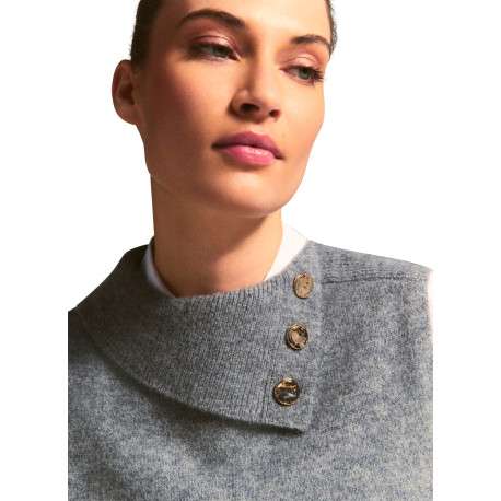 Pull gris clair uni avec une coupe droite et un col à revers - Image 6