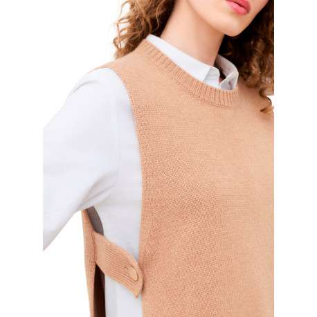 Pull camel uni sans manche avec une coupe droite et un col rond - Image 5