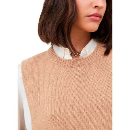 Pull camel uni sans manche avec une coupe droite et un col rond - Image 6