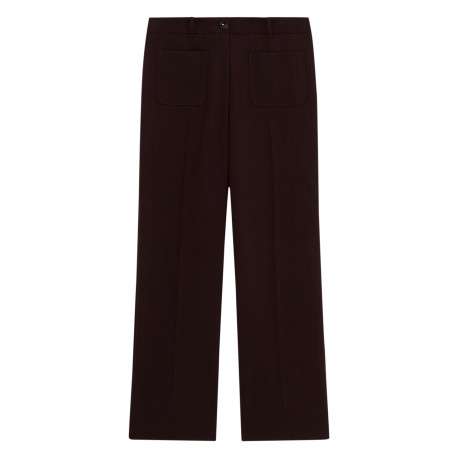 Pantalon chocolat uni avec une coupe droite muni d'un zip et d'un bouton