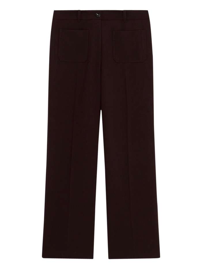 Pantalon chocolat uni avec une coupe droite muni d'un zip et d'un bouton