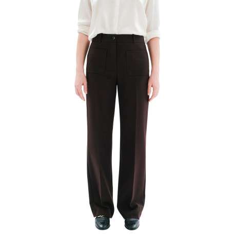 Pantalon chocolat uni avec une coupe droite muni d'un zip et d'un bouton - Image 2