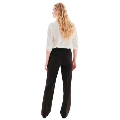 Pantalon chocolat uni avec une coupe droite muni d'un zip et d'un bouton - Image 3