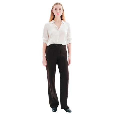Pantalon chocolat uni avec une coupe droite muni d'un zip et d'un bouton - Image 4